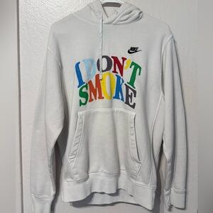 Nike White Pullover Hoodie with Multicolor 'I DON'T SMOKE' Graphic